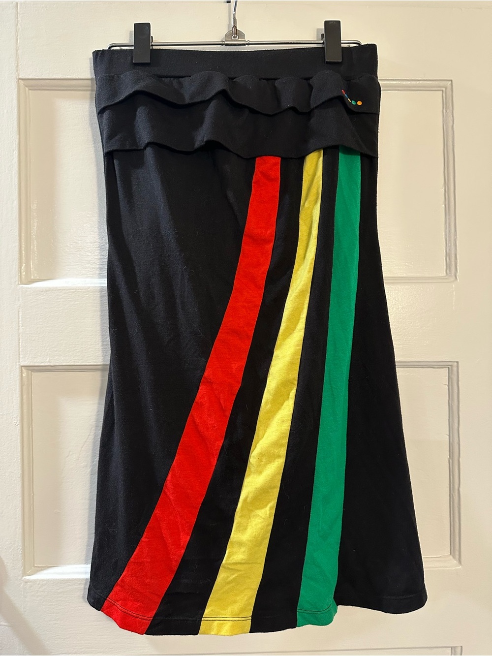 Vintage COOGI Convertible Tube Dress Midi Skirt Y2K Black Rasta Stripes Sz Sm
